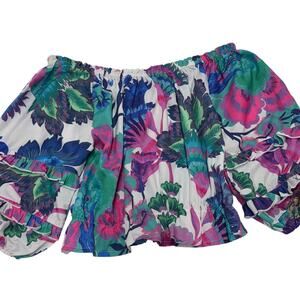 Rachel Zoe Top Womens Small‎ Blue Pink Green Floral Off Shoulder Blouse